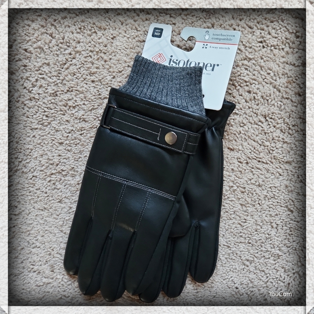 Men's SleekHeat Faux Leather Nappa Gloves with smarTouch® Size Medium